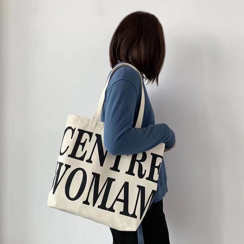 Fashionable canvas bag, lazy style, Japanese large capacity, versatile student summer canvas bag, female ins niche tote bag