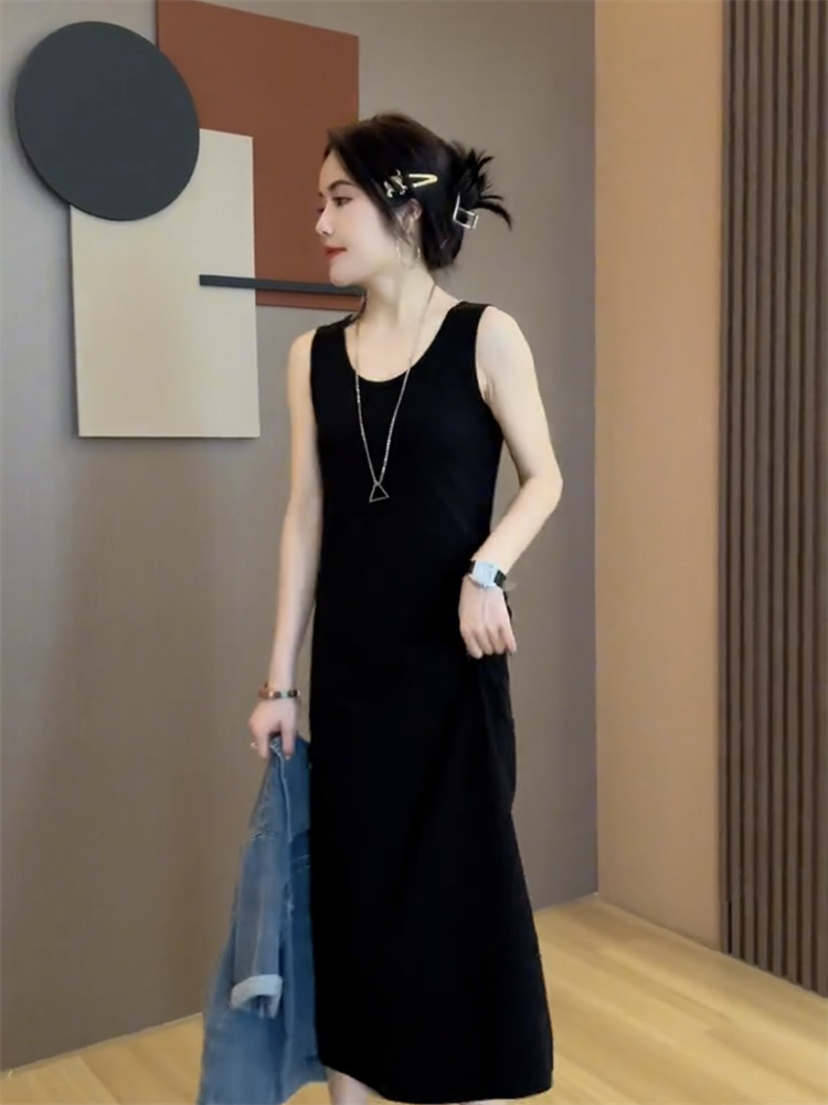 Blue Sea Yinuo Short-sleeved Thin Denim Shirt Jacket Vest Suspender Skirt Suit Female  Summer Slim Dress