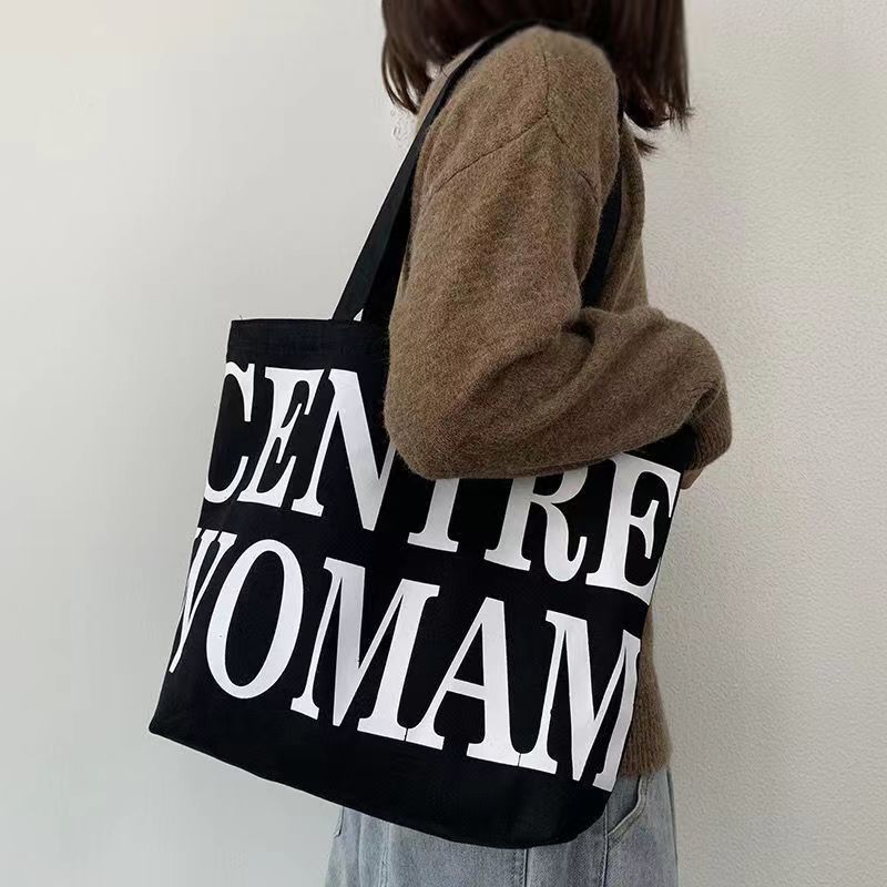 Fashionable canvas bag, lazy style, Japanese large capacity, versatile student summer canvas bag, female ins niche tote bag