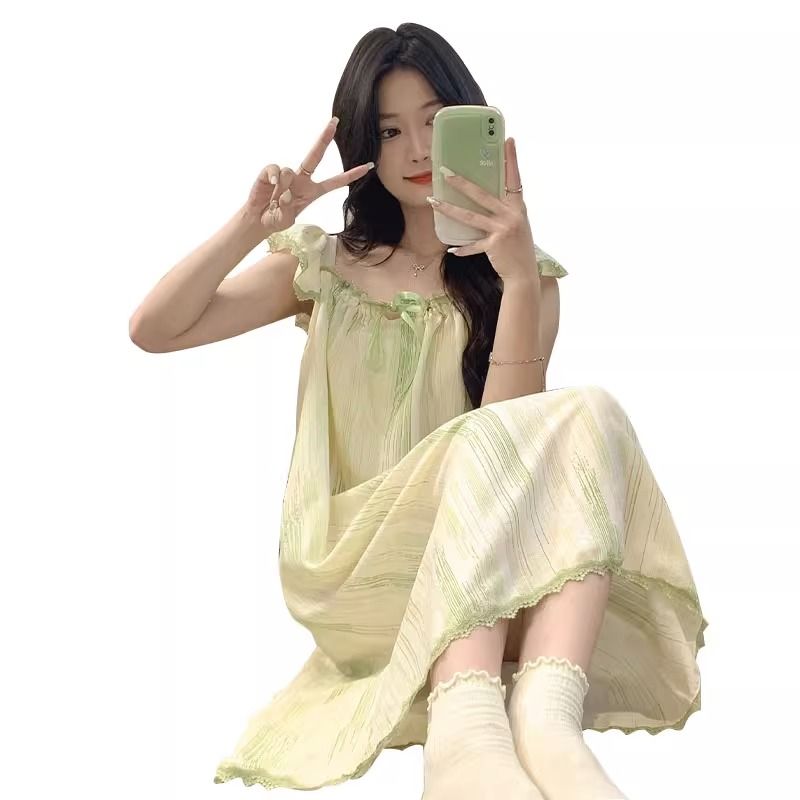 韩版吊带背心睡裙女士中长款夏季天甜美公主风薄款可爱睡衣家居服