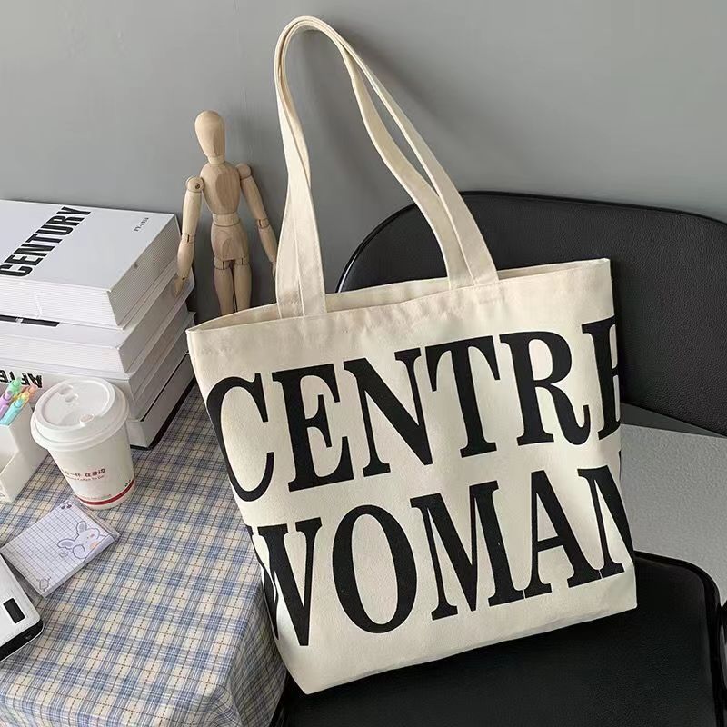 Fashionable canvas bag, lazy style, Japanese large capacity, versatile student summer canvas bag, female ins niche tote bag