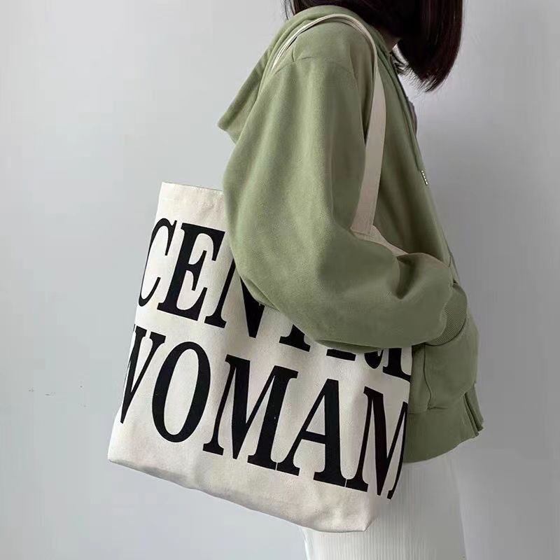 Fashionable canvas bag, lazy style, Japanese large capacity, versatile student summer canvas bag, female ins niche tote bag