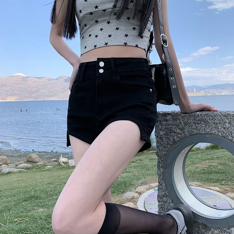 美式復古牛仔短褲女高腰設計感辣妹a字夏季2023新款包臀緊身熱褲