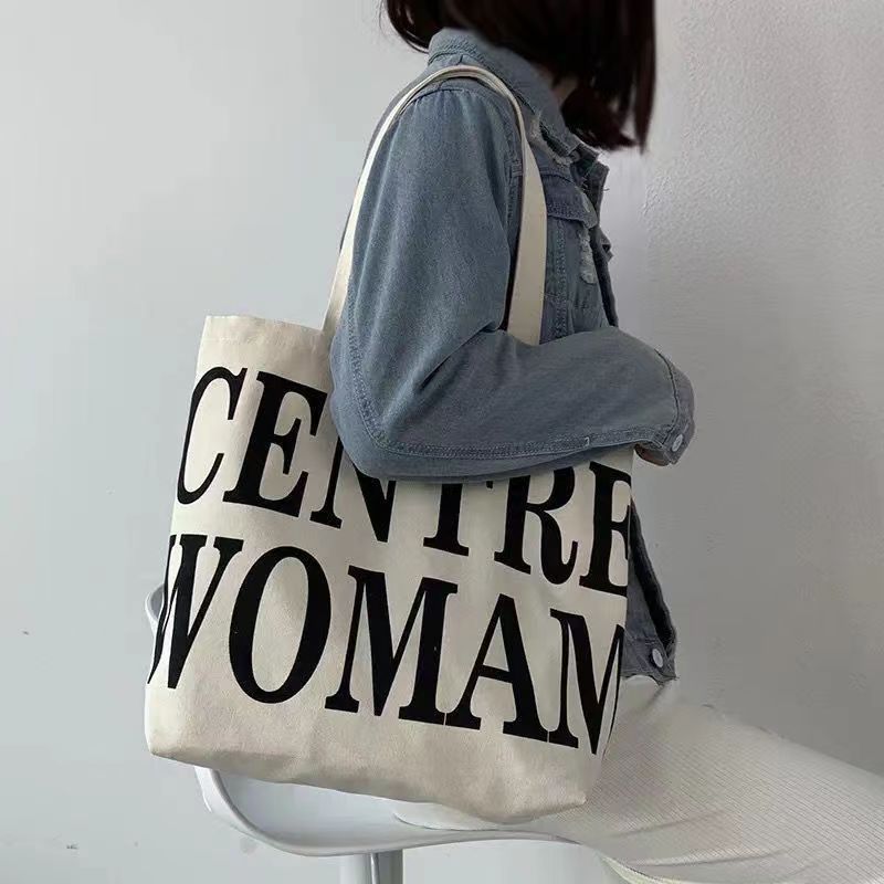 Fashionable canvas bag, lazy style, Japanese large capacity, versatile student summer canvas bag, female ins niche tote bag