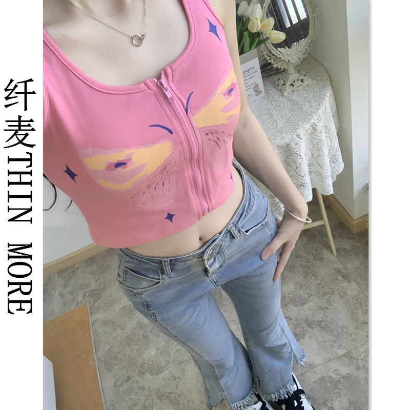 Fianmai THIN MORE hot girl butterfly vest suspender women's summer new slim fit short top ins trend