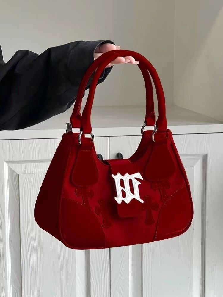 2024 New High-end Red Second-hand Hot Girl Bag Patent Leather Shoulder Armpit Crossbody Bag Bride Wedding Bag Women