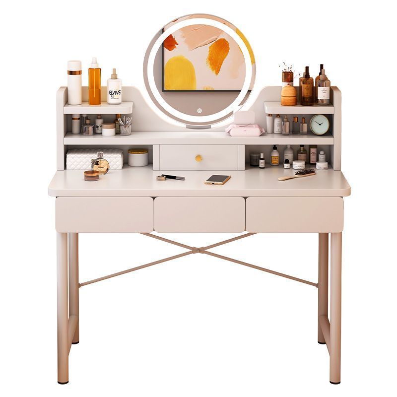 梳妆台主卧室简约现代奶油风小型极简化妆台镜书桌床尾收纳柜一体