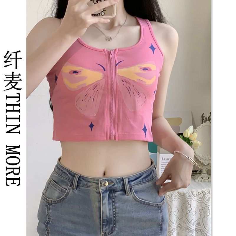 Fianmai THIN MORE hot girl small suspender sleeveless vest cardigan short t-shirt women's summer wear slim navel top