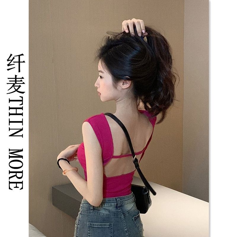 纖麥THIN MORE辣妹風露背吊帶上衣女夏季新款修身設計感背心上衣