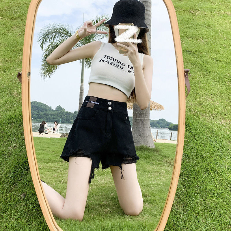 牛仔短褲女2023夏季毛邊a字破洞潮ins高腰百搭顯高顯瘦辣妹闊腿褲