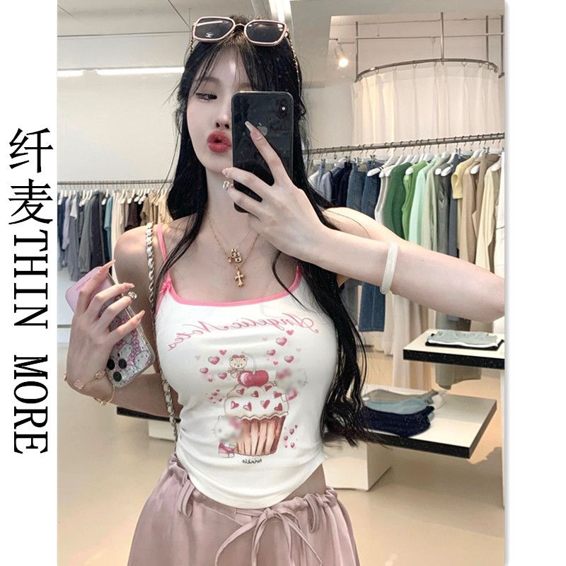 Fianmai THIN MORE will give you a piece of cake printed camisole women's summer slim short sleeveless top
