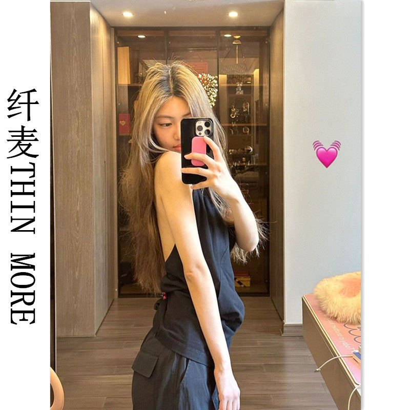 纖麥THIN MORE辣妹掛脖吊帶背心女夏露背設計感休閒百搭上衣韓ins