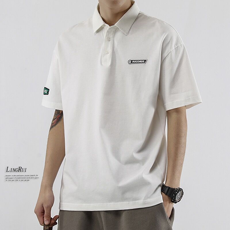 夏季白色polo衫短袖T恤男潮牌重磅翻領寬鬆大碼男裝休閒半袖體恤