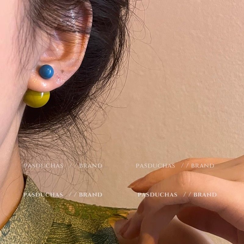 俏皮糖果~小众设计感前后两戴式姜黄色耳钉2023新款独特夏天耳环