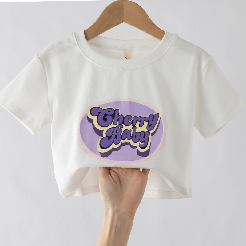 Girls short T-shirt summer short-sleeved T-shirt  new Internet celebrity street high waist medium and large children's half-sleeved cotton t-shirt