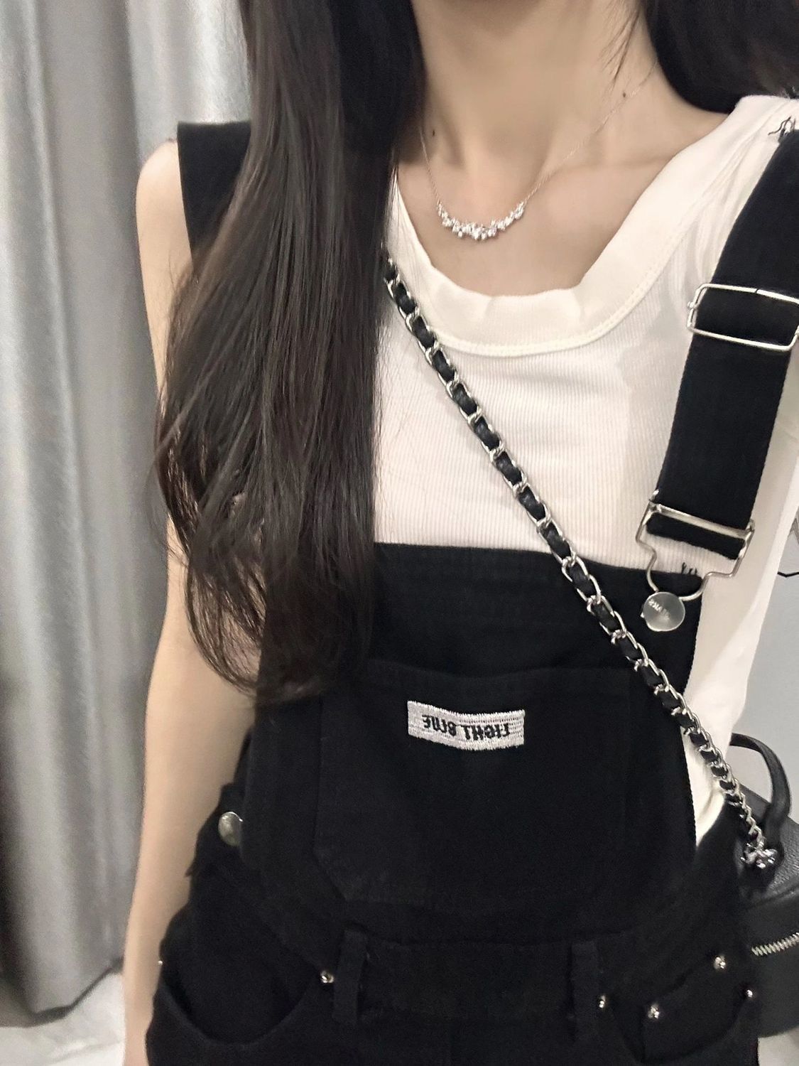 Black denim overalls for women  spring and autumn new ins trendy high-waisted loose slimming age-reducing straight overalls