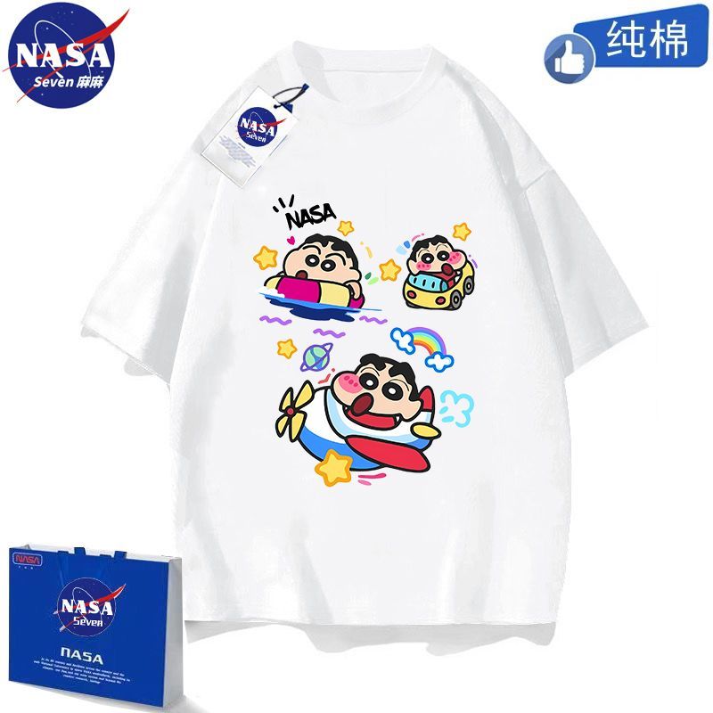 NASA联名纯棉T恤儿童夏季卡通蜡笔小新短袖男童帅气动感超人上衣