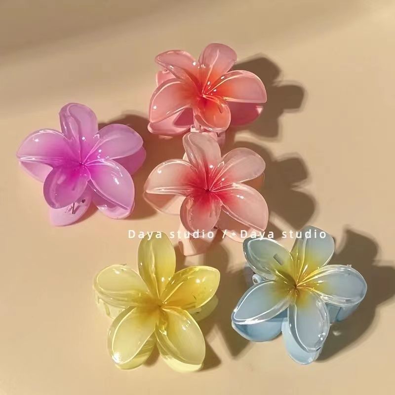 Summer Super Fairy Vacation Wind Plumeria Grab Shark Clip Acrylic Flower Hair Grab Hair Accessories Back of the Head Plate Hair Clip