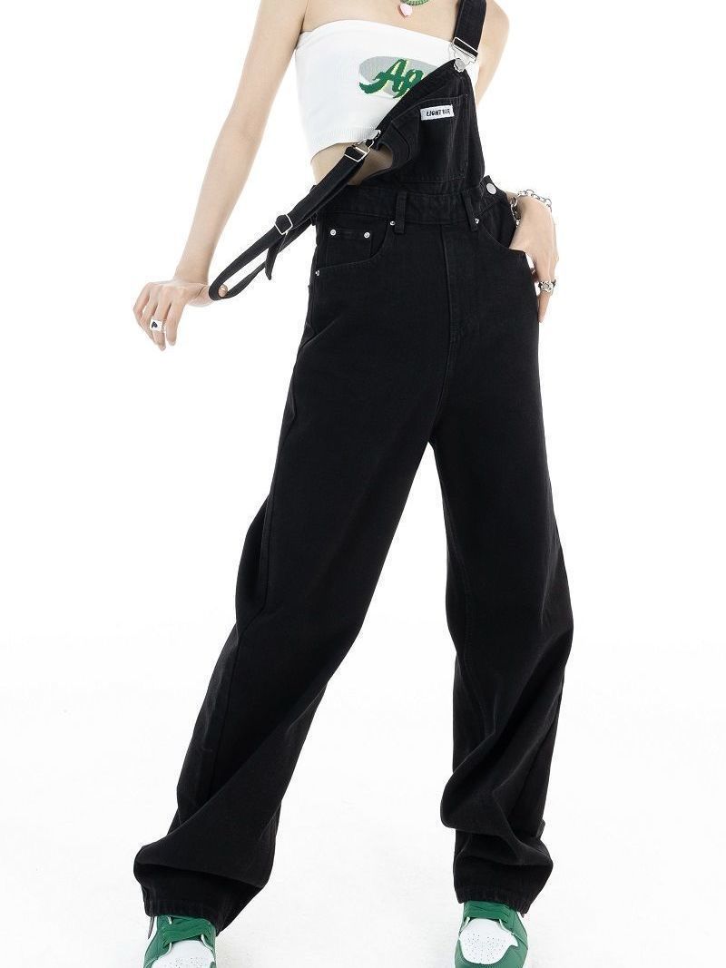 Salt denim overalls design  spring and autumn new high-waisted straight leg slimming one-piece overalls