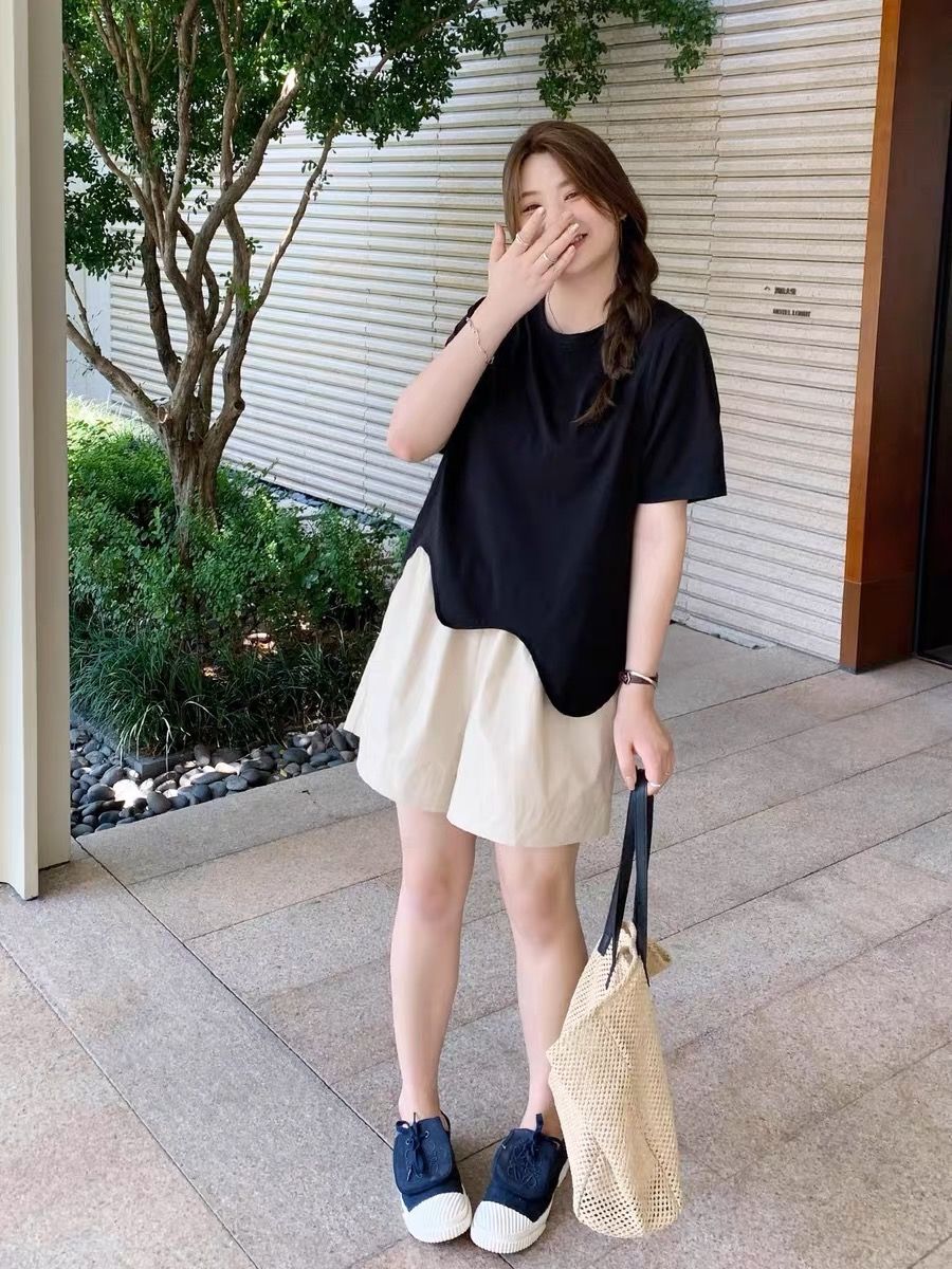 200斤大碼不規則遮肚子短袖t恤女夏季新款胖mm寬鬆顯瘦設計感上衣