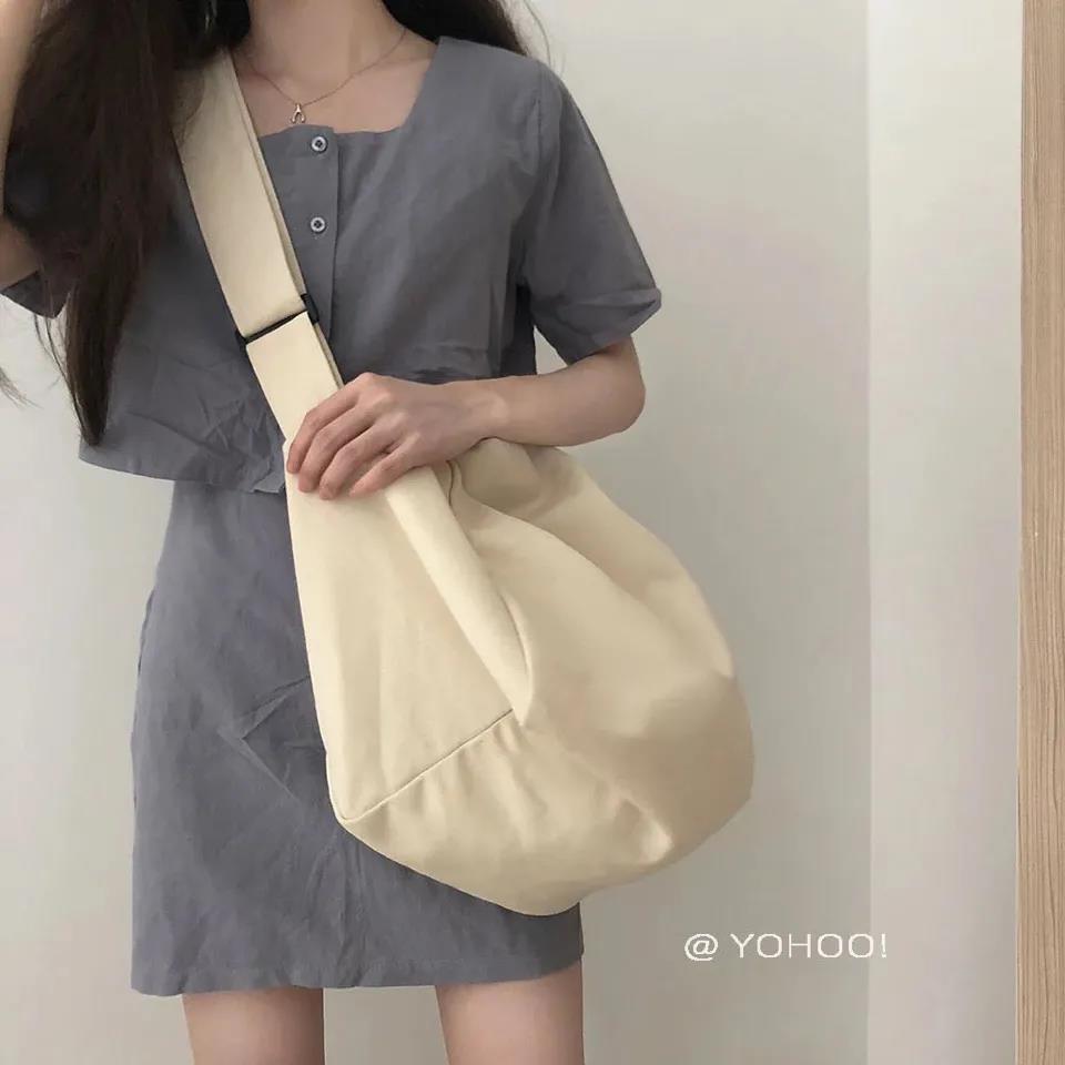 帆布斜挎港風大容量防水尼龍布單肩大包學生包日韓潮ins女包百搭