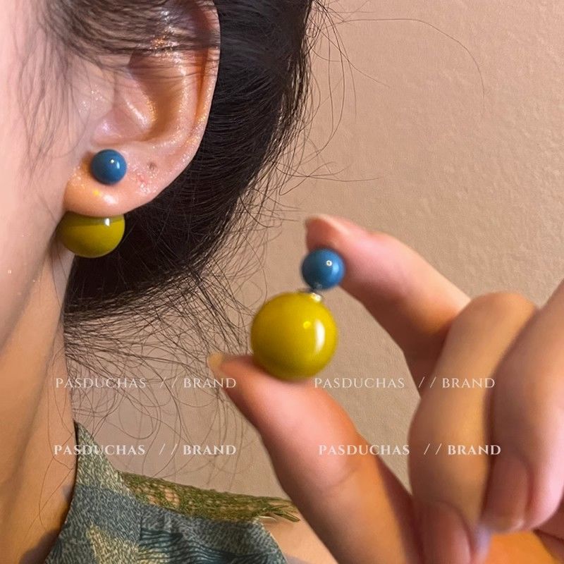 俏皮糖果~小众设计感前后两戴式姜黄色耳钉2023新款独特夏天耳环