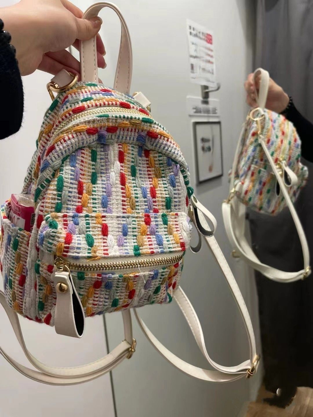 Rainbow Knitted Internet Celebrity Backpack 2023 Spring and Summer New High-end Niche Travel Backpack Fashion Mini Small Bag