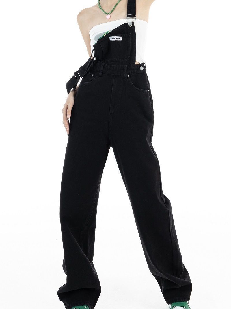 Salt denim overalls design  spring and autumn new high-waisted straight leg slimming one-piece overalls