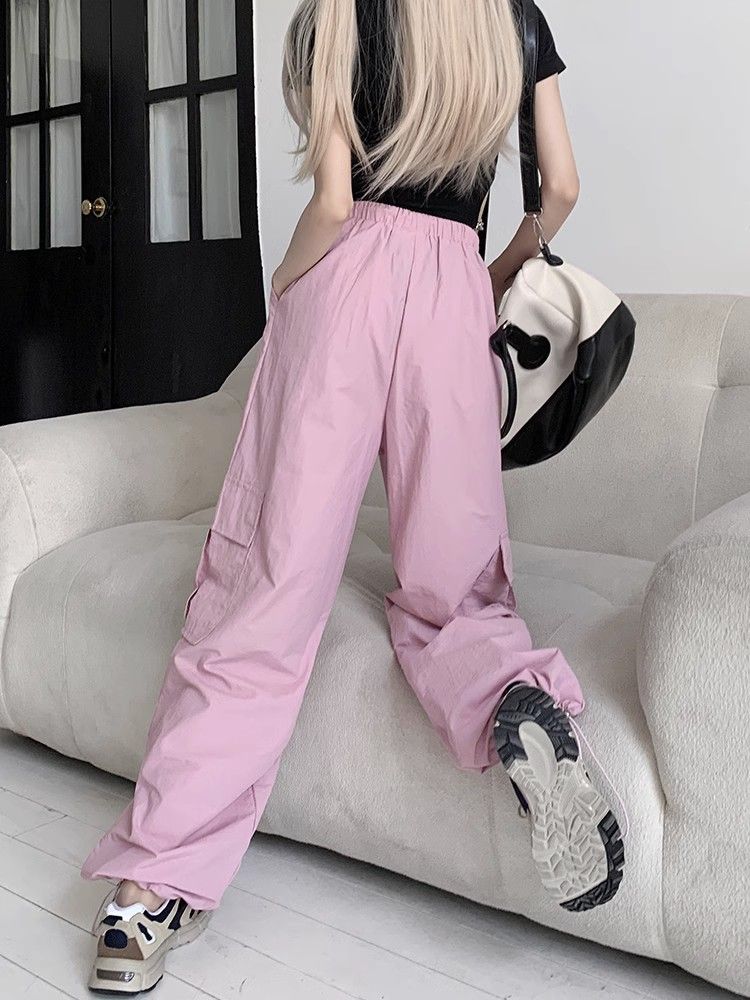 SODAZZZ thin overalls women's summer drawstring sports pants high waist straight casual wide-leg trousers