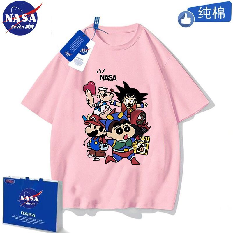 NASA联名纯棉T恤儿童夏季卡通蜡笔小新短袖男童帅气动感超人上衣