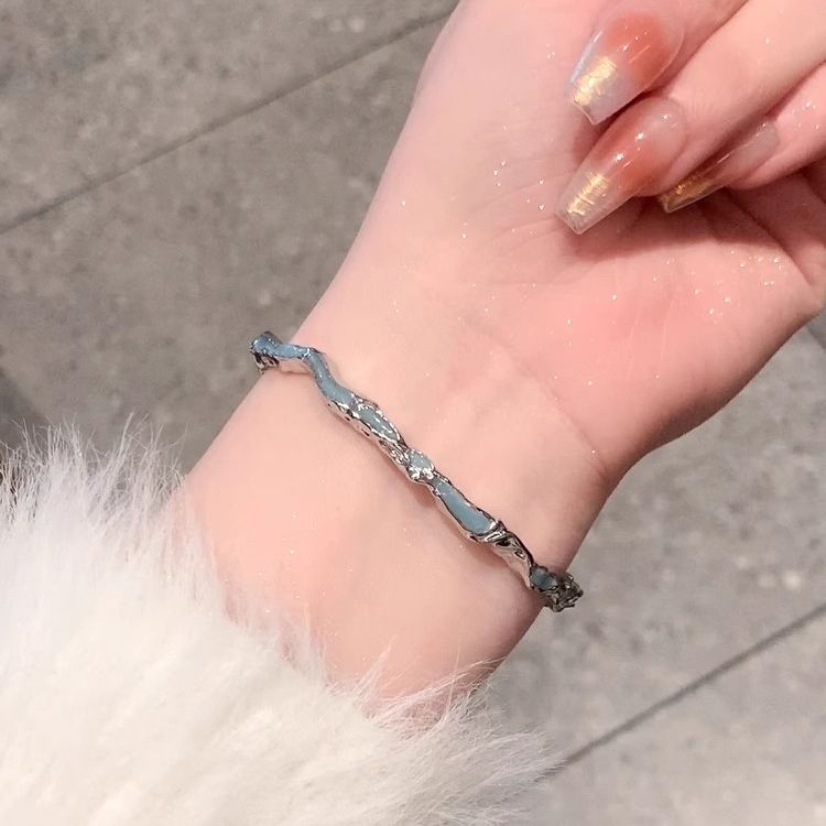 液態藍色海浪手鐲女高級感冷淡風情侶手鍊手串開口鐲子手環手飾品