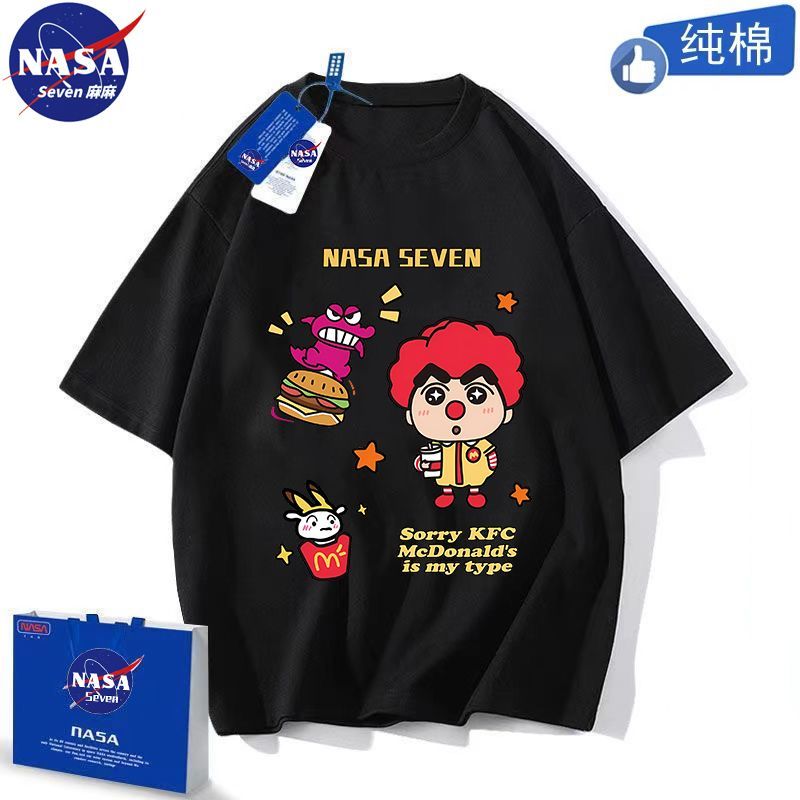 NASA co-branded pure cotton T-shirt for boys, handsome summer cartoon Crayon Shin-chan short-sleeved American M-shirt, medium and large children