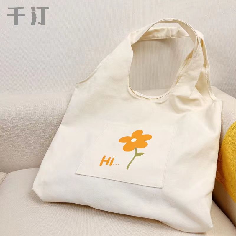 Retro floral canvas bag ins style large capacity student class backpack shoulder bag versatile shopping bag handbag