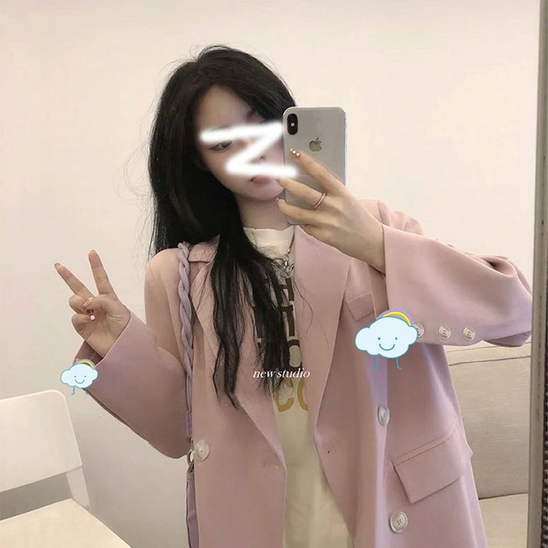 Pink small casual versatile suit jacket for women spring and autumn Korean version ins loose slim suit top trendy