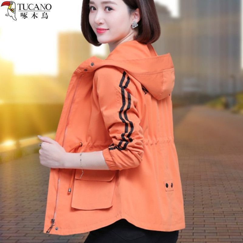Woodpecker high-end women's windbreaker spring and autumn 2023 new Korean version of the small slim hooded waist all-match coat