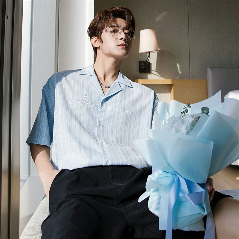 2023 summer new shirt men's Hong Kong style short-sleeved yuppie high-end Korean style new Chinese style Yamamoto handsome shirt