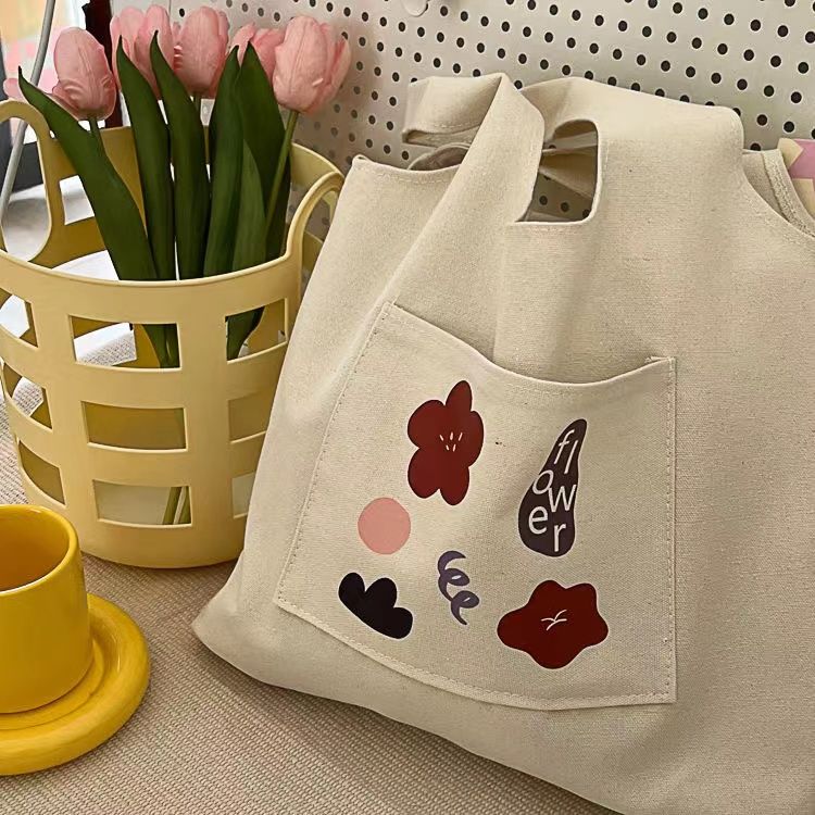 Retro floral canvas bag ins style large capacity student class backpack shoulder bag versatile shopping bag handbag