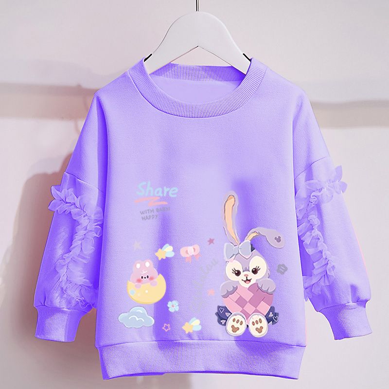 Girls sweatshirt spring and autumn Korean style round neck loose splicing lace Korean style girls casual fashionable thin bottoming shirt