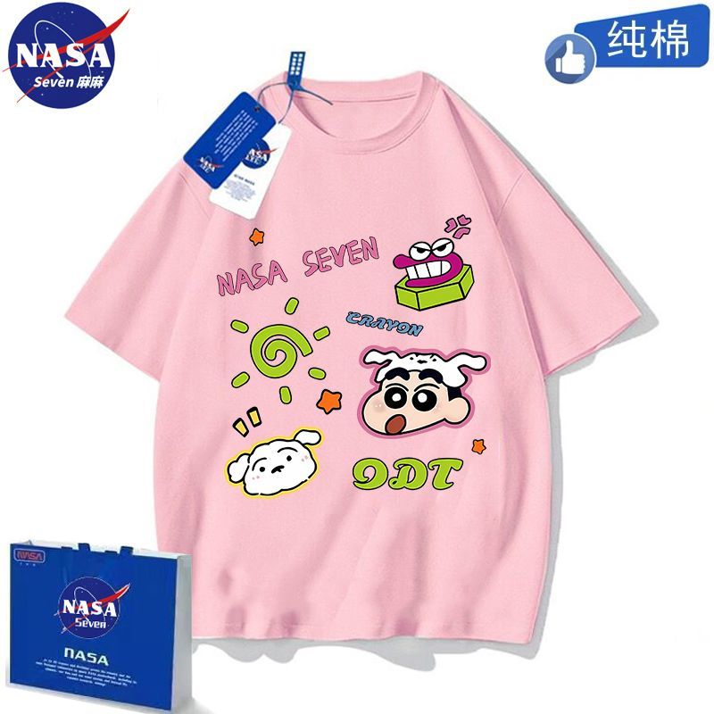 NASA Cartoon Crayon Shin-chan Short Sleeve Boys and Girls Summer Cotton T-Shirts Western Style Dopamine Wear Parent-Child Clothes