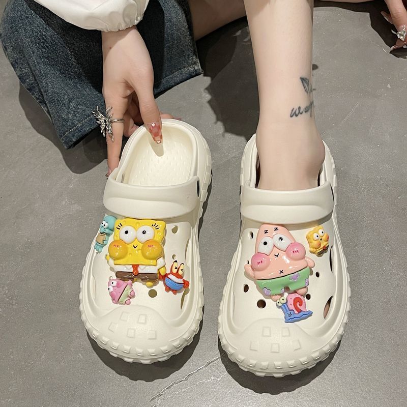 Slippers, Crocs, women's summer fashion thick-soled non-slip outer wear, heightening platform cake, girly heart cartoon SpongeBob SquarePants sandals