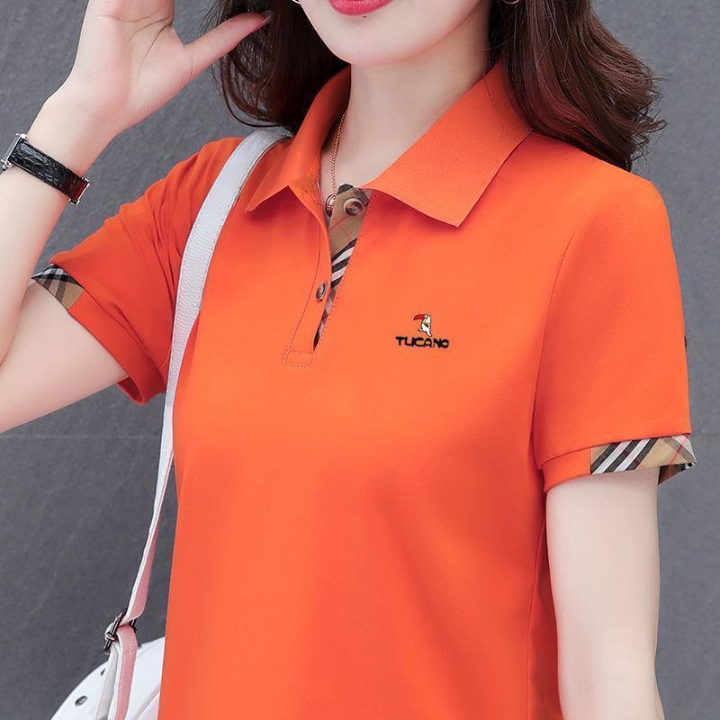 啄木鳥純棉polo衫短袖女夏季款洋氣T恤時尚百搭中年媽媽翻領上衣