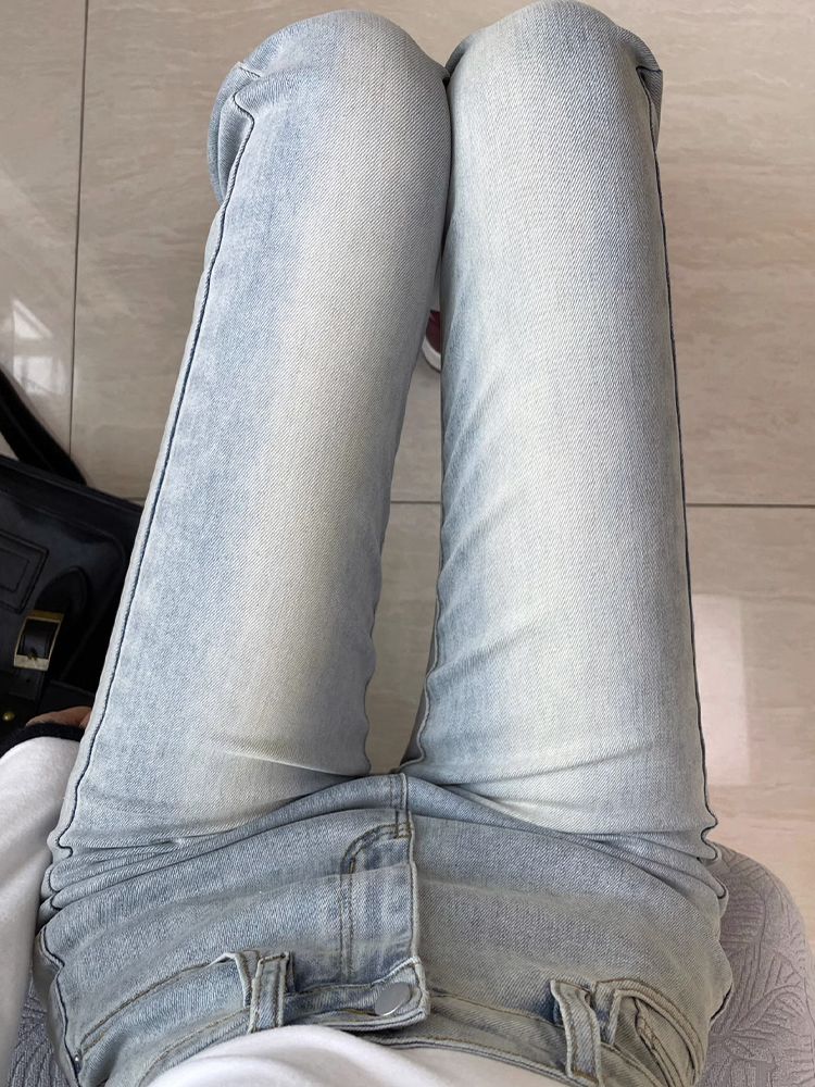 淺色微喇牛仔褲女秋季新款梨形身材高腰緊身顯瘦直筒拖地喇叭褲子