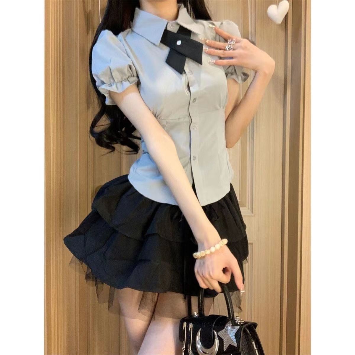 小個子套裝學院風短裙半身裙夏季裙子日系JK制服短款襯衫女兩件套