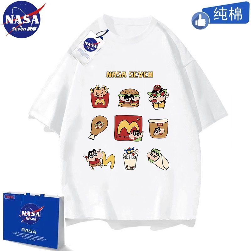 NASA联名蜡笔小新短袖男童夏季纯棉T恤帅气卡通小白半袖亲子童装