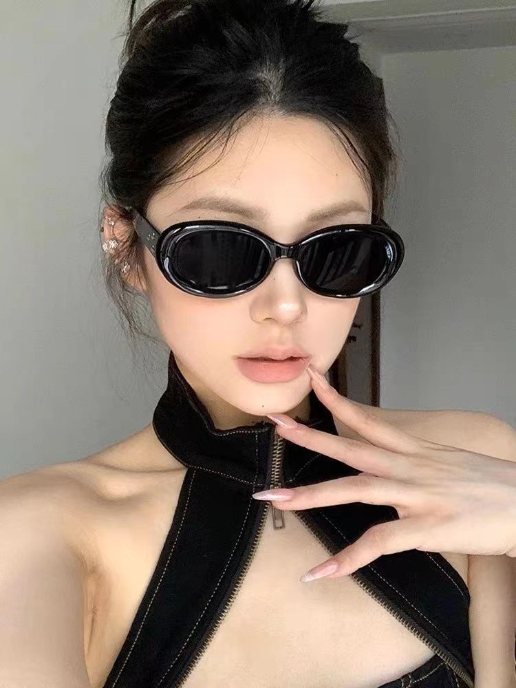 復古gm橢圓形小框墨鏡女款歐美高級感網紅太陽鏡2023新款女凹造型