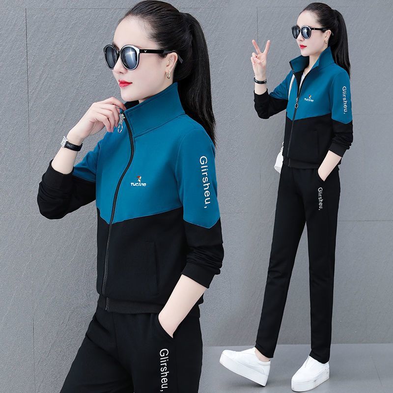 Woodpecker sportswear suit female 2022 spring and autumn new stand-up collar foreign style three-piece suit color matching fashion casual women's clothing