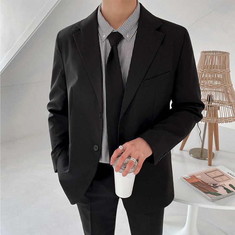 韩版休闲西服套装男士宽松气质高级感小西装学生商务职业正装全套