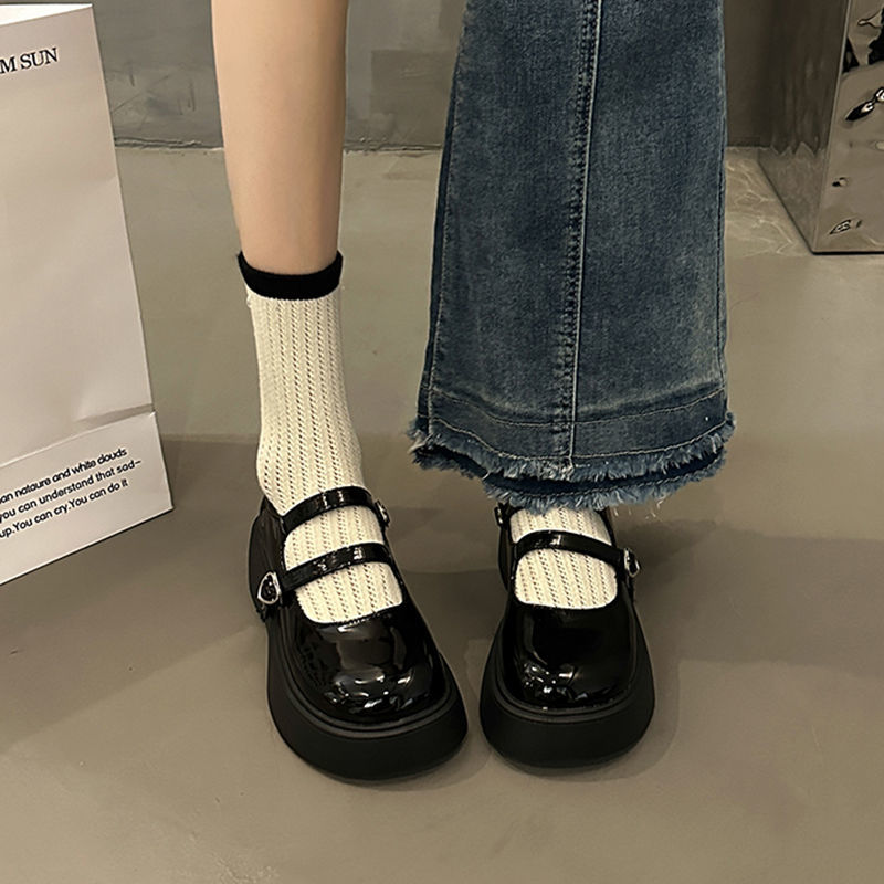 圓頭復古學院風厚底小皮鞋女2023新款夏季百搭黑色法式瑪麗珍鞋子