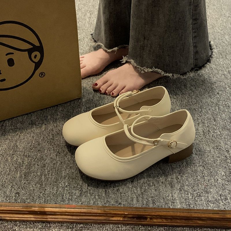 韓系單鞋女2023年夏季新款時尚百搭溫柔復古粗跟瑪麗珍鞋潮百搭