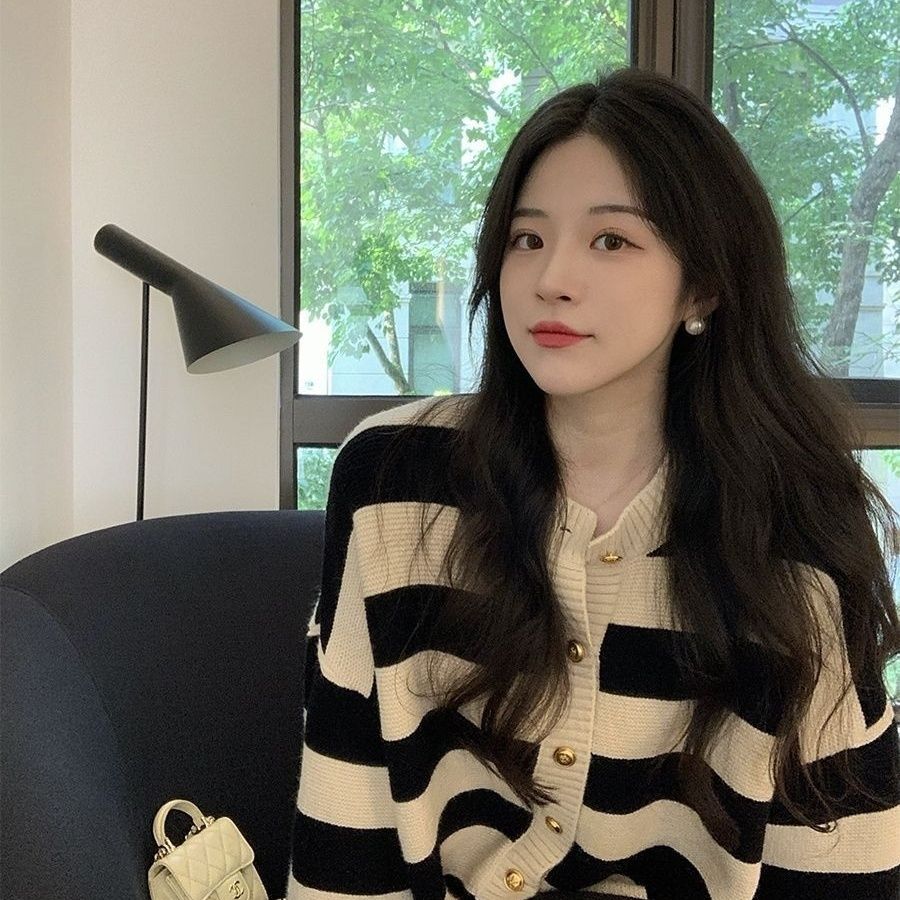 慵懶條紋針織開衫毛衣女2023秋冬新款設計感小眾長袖寬鬆上衣外套